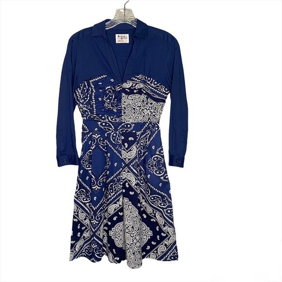 Anthropologie Blue and White Buttoned Sundress with Notched Collar - Picture 2 of 9